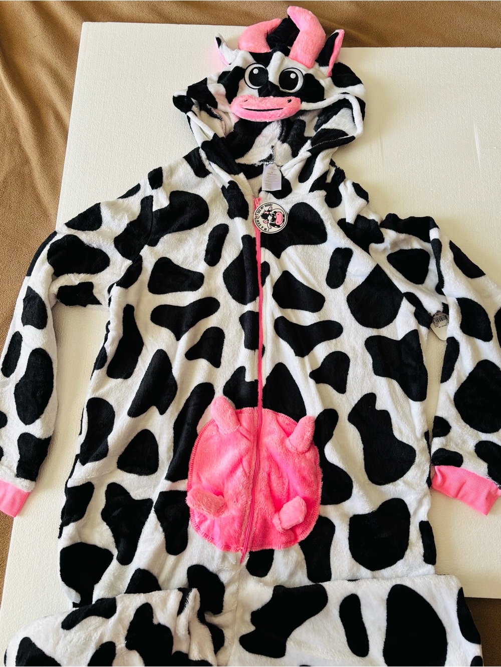 Cow Print Pink Hooded Onesie - Plush Animal Top
